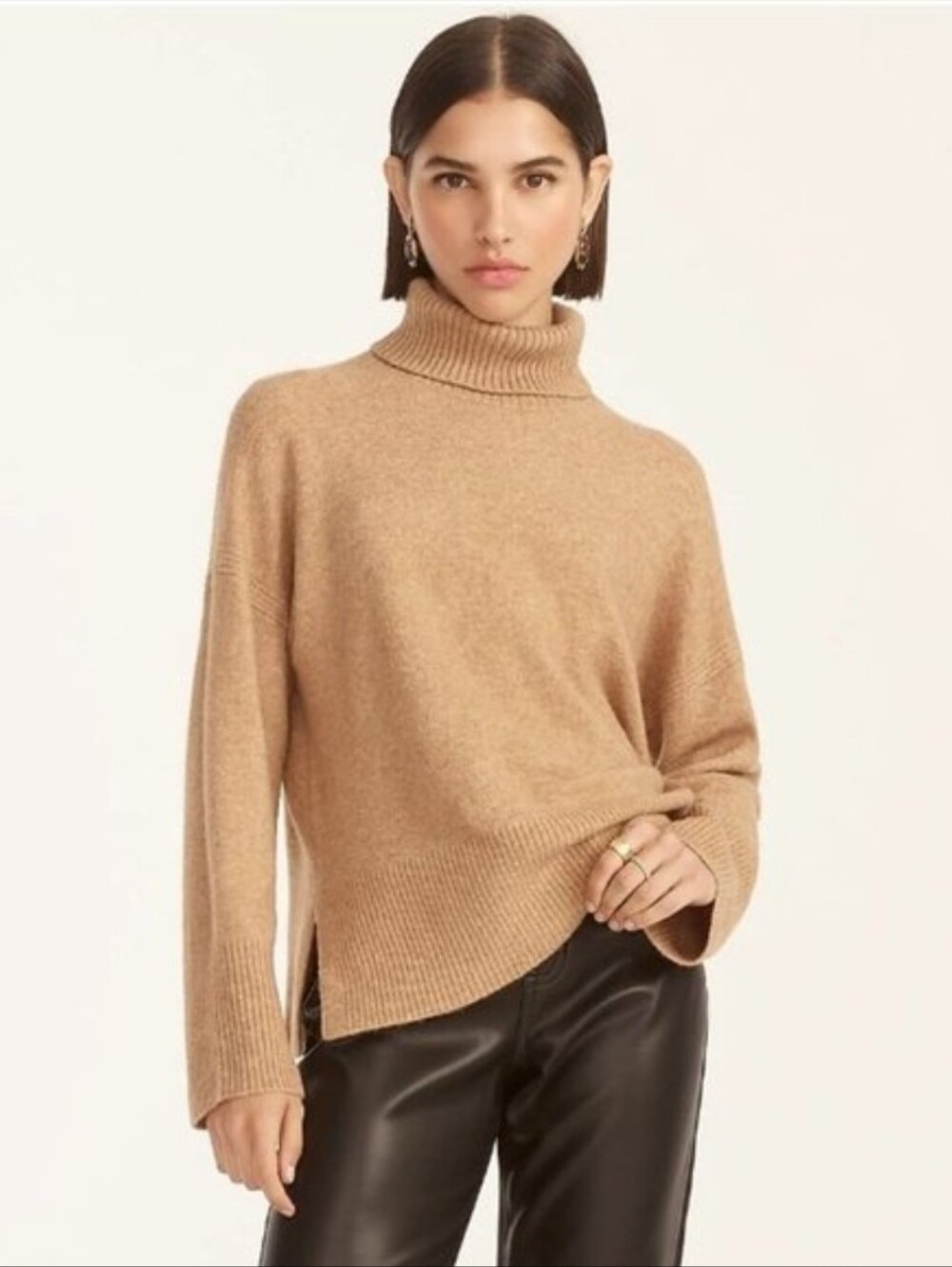 J.Crew Supersoft Yarn Merino Wool Alpaca Blend Turtleneck Sweater Camel Heather